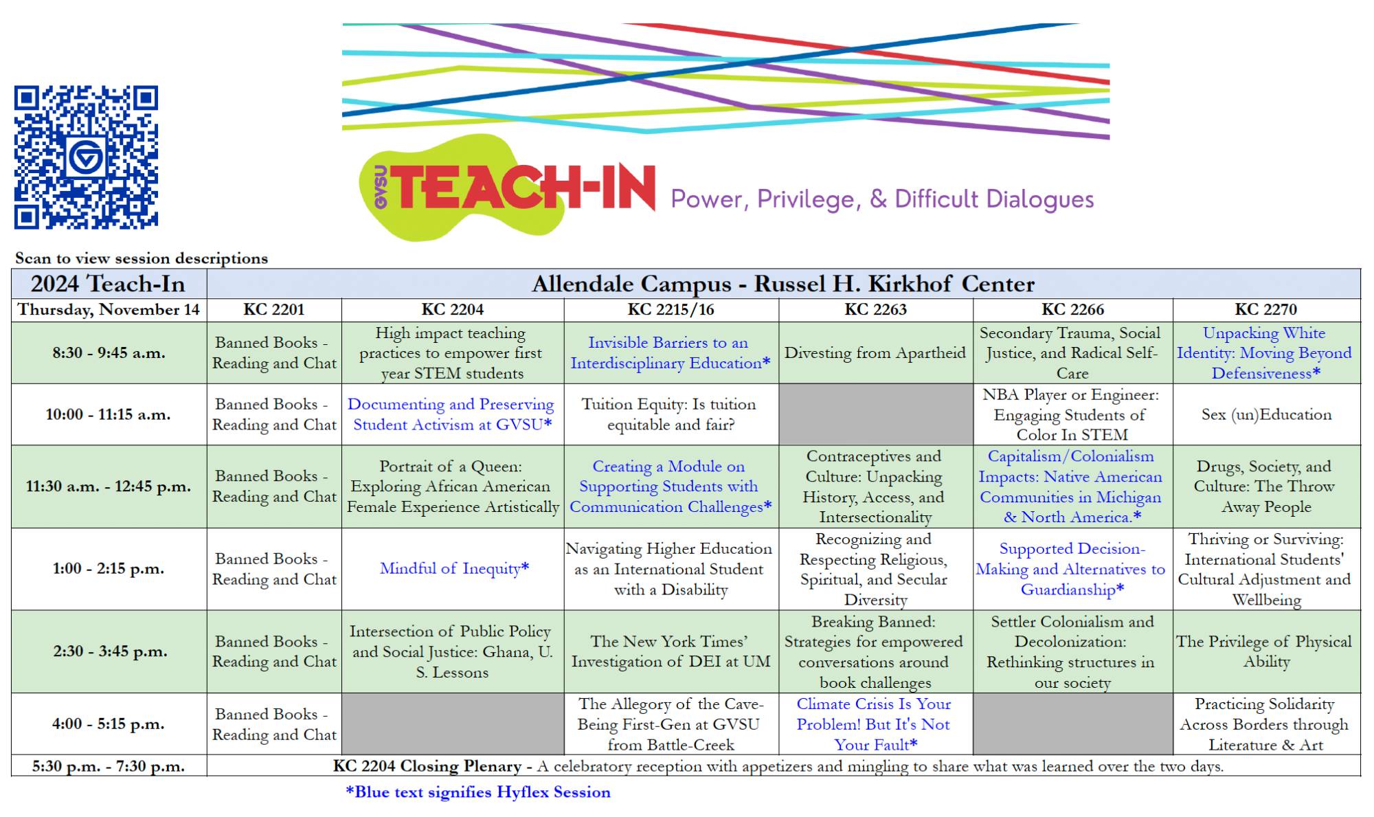 excel spreadsheet: program of sessions for 2024 Teach-In